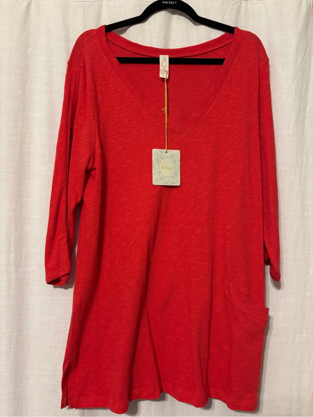 Chalet Red V-Neck Tunic Top with Pocket-NWT